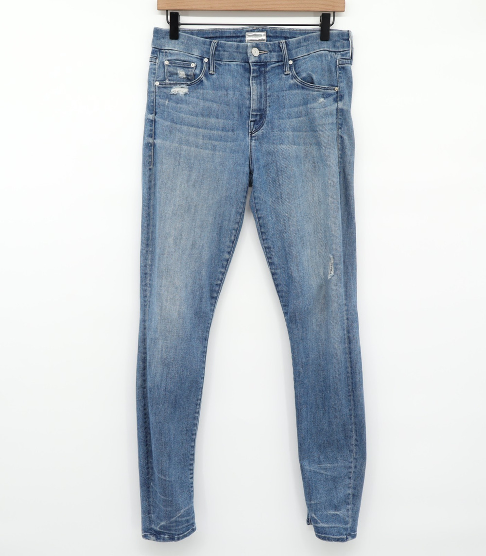 Mother The looker Graffiti Girl Distressed Blue Skinny Jeans Sz 28x28